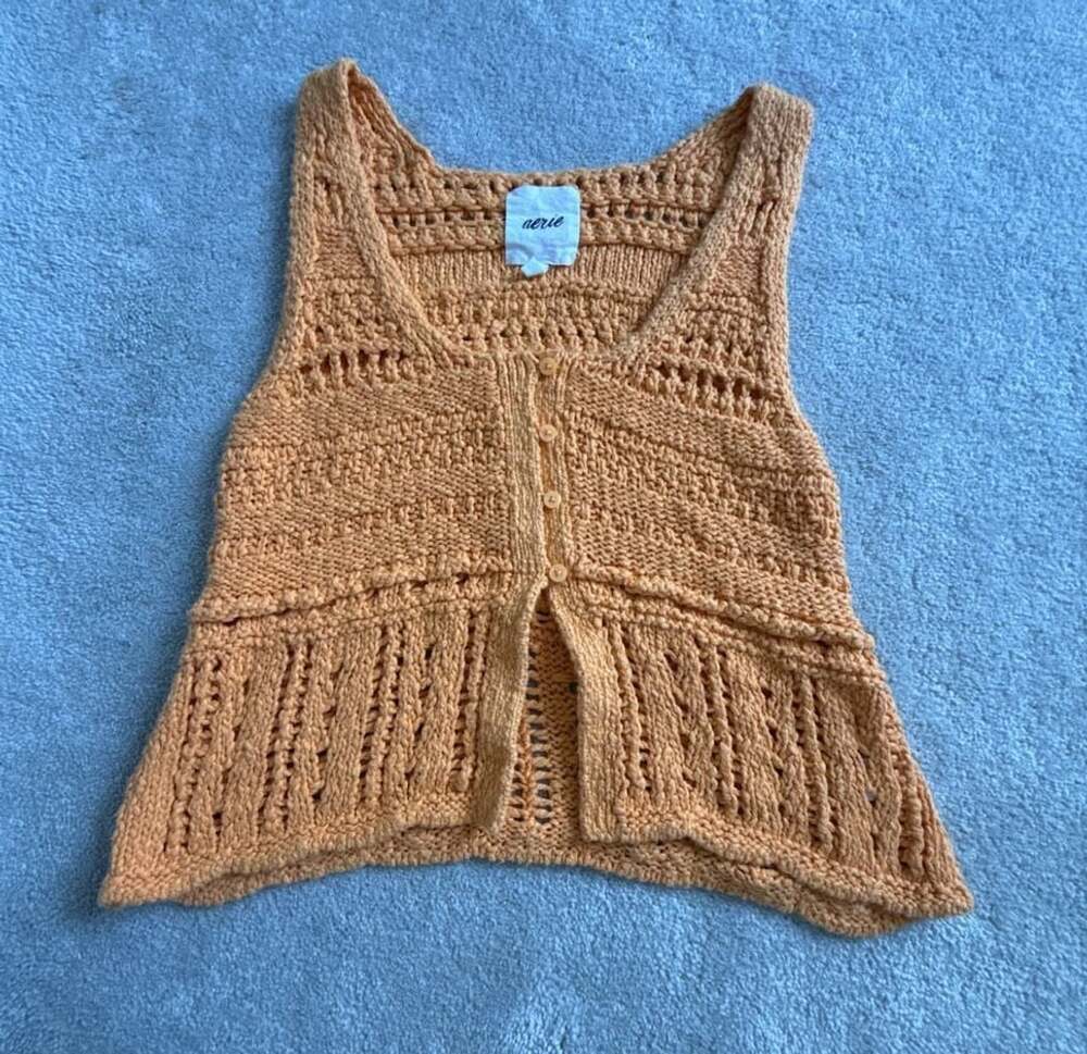 Aerie Crochet Button Up Vest Size L Orange Tank
